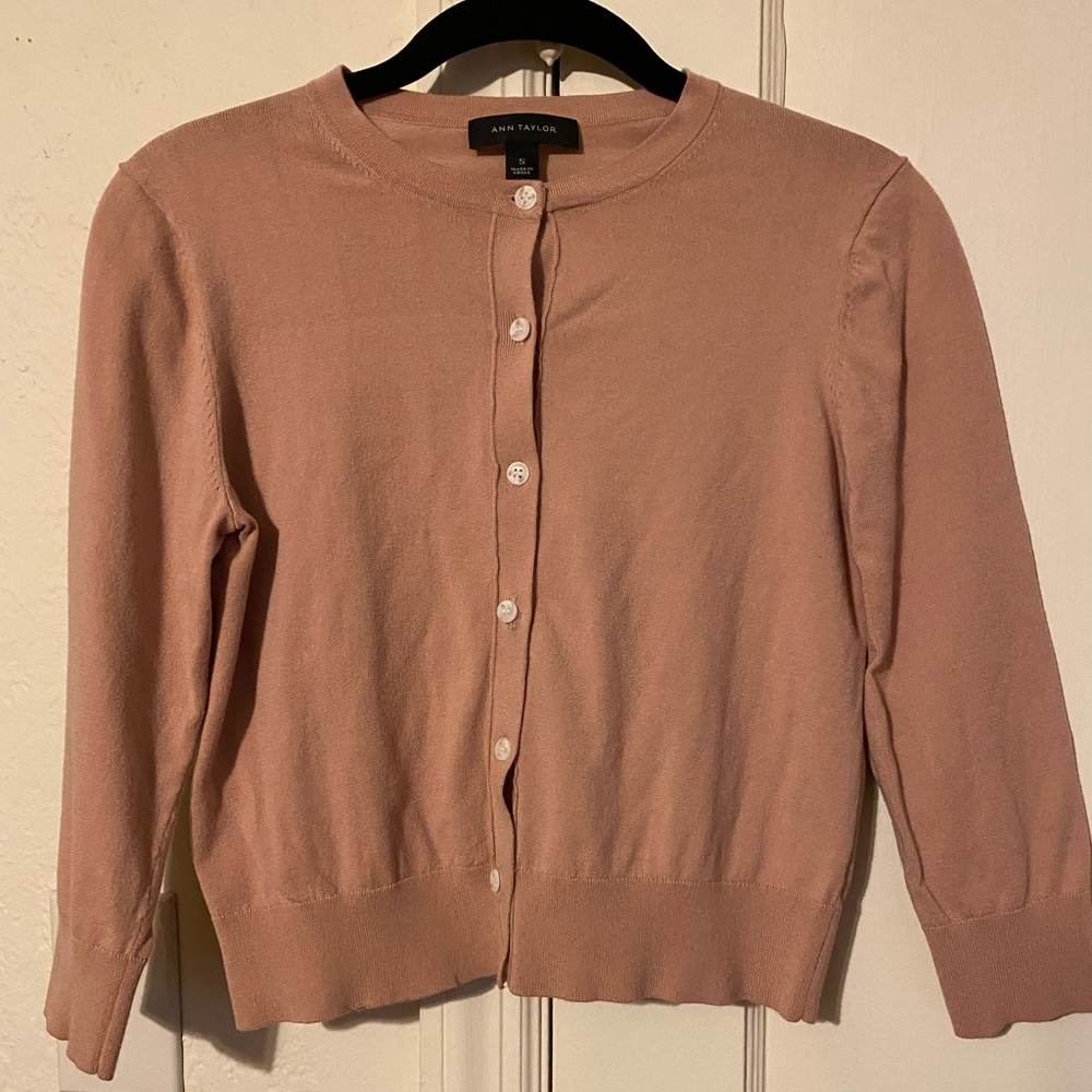 Ann Taylor Peach Cropped 3/4 Sleeve Cardigan Size Small